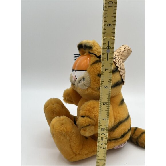 Vintage Garfield Cat Plush Stuffed Animal W/ straw hat Hawaiian Dakin 1978,1981 - Picture 12 of 13